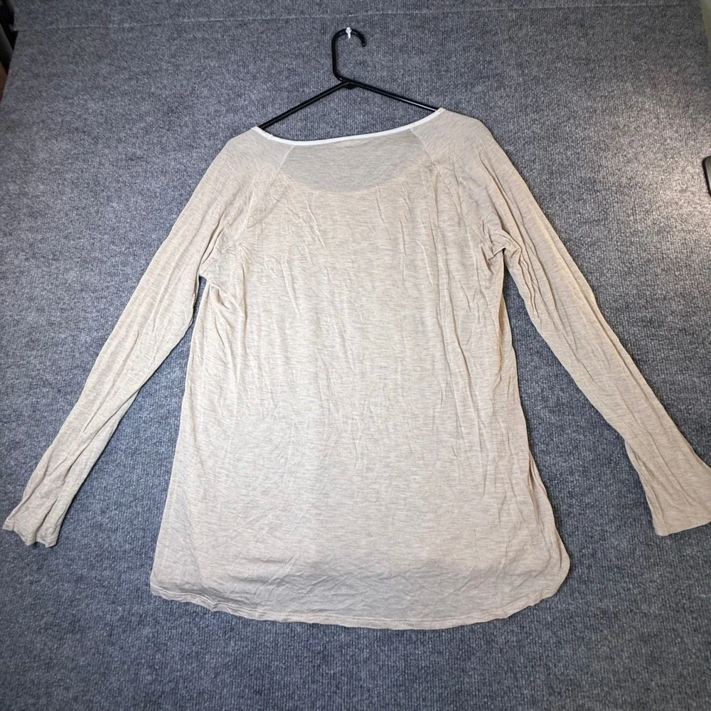 RN 73277 Women Beige Floral Lace Front Raglan Long Sleeve Top XL